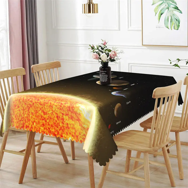Sun Saturn Galaxy Black Space Rectangle Tablecloth - Aperturee