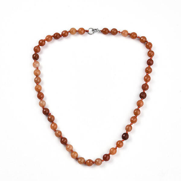 8mm Faceted Round Natural Red Aventurine Beaded Necklaces