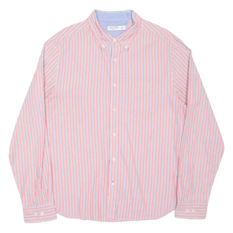 NAUTICA Slim Fit Mens Shirt Pink Pinstripe Long Sleeve XL