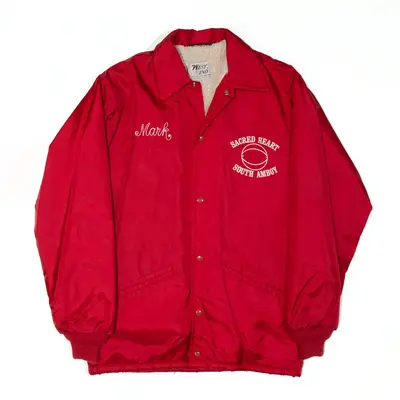 WEST WIND Sacred Heart South Amboy Jacket Red 80s Nylon Coach Mens S