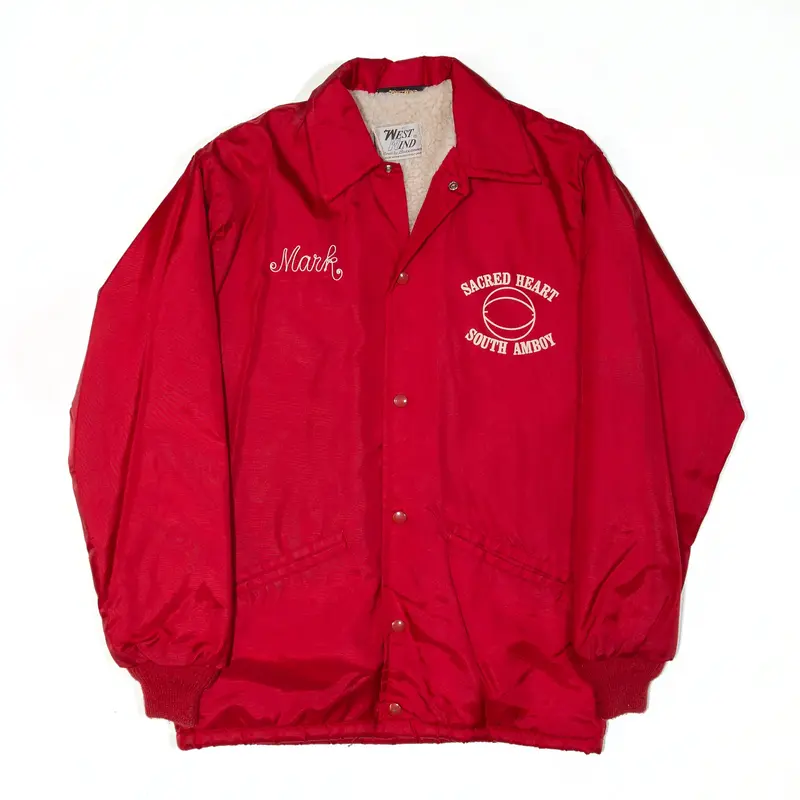 WEST WIND Sacred Heart South Amboy Jacket Red 80s Nylon Coach Mens S