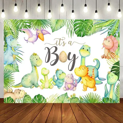 Its A Boy Dinosaurs Monsteras Baby Shower Backdrop - Aperturee