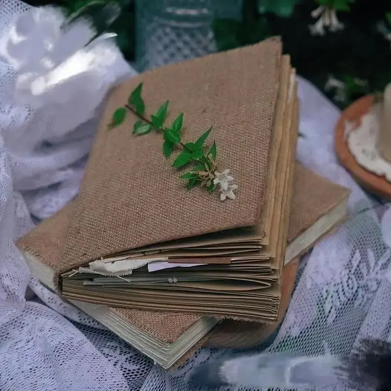 Kraft Paper Daily Notebook, 1 Count Summer Vintage Burlap Cover Blank Scrapbook, Students Writing Stationery For Home School ...