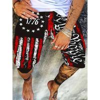 Patriotic American Flag Print Shorts, 100% Polyester, Casual Style, Non-Stretch Woven Fabric, Regular Fit with Drawstring, 12...