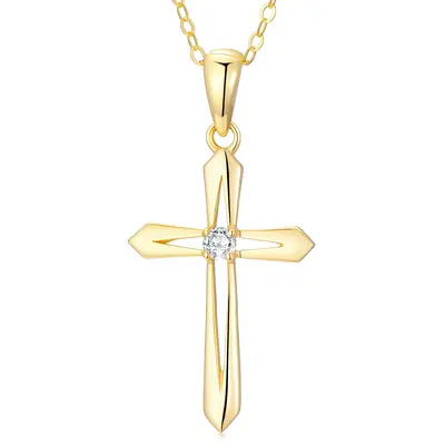 14K Gold Moissanite Cross Pendant Necklace