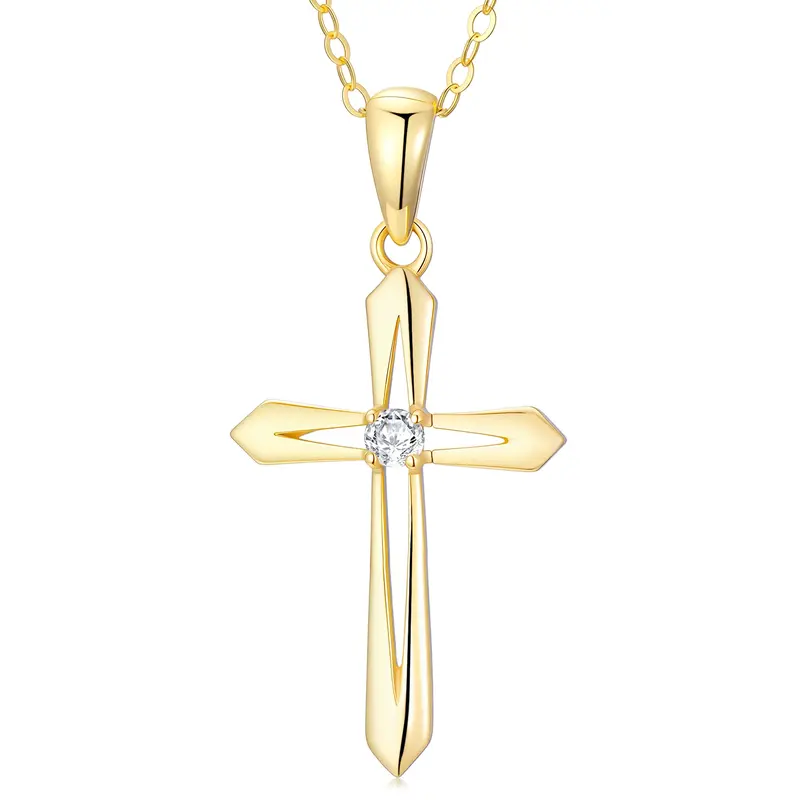 14K Gold Moissanite Cross Pendant Necklace