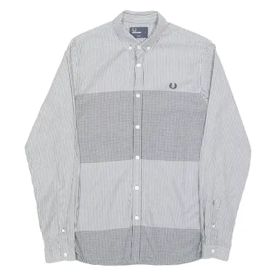 FRED PERRY Slim Fit Mens Shirt Black Striped Long Sleeve S