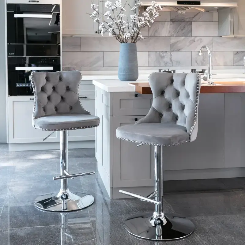 Swivel Velvet Barstools Adjustable Seat counter Height,Modern Upholstered Bar Stools with Backs Comfortable Tufted for Home P...