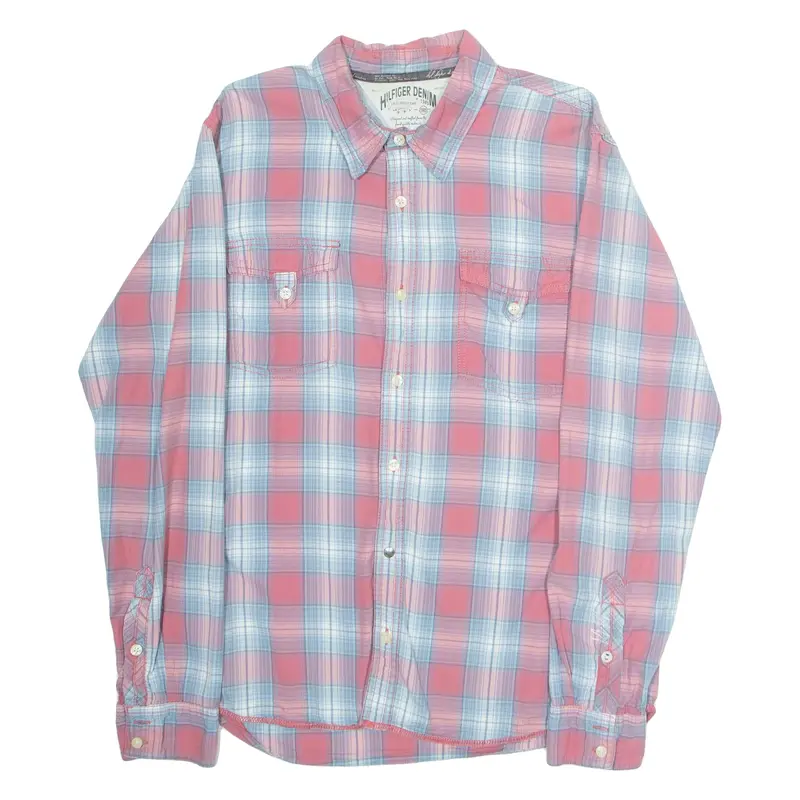 TOMMY HILFIGER Mens Shirt Red Plaid Long Sleeve L