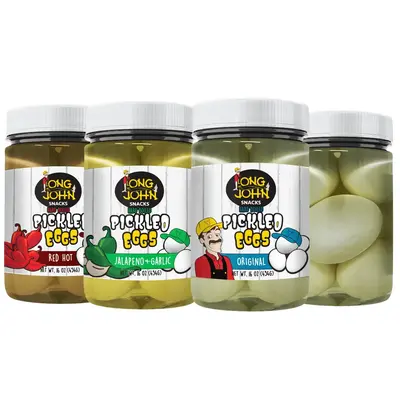 Long John Snacks Pickled Eggs Bundle - 3 Pack - Original, Jalapeno & Garlic, Red Hot - 16 Oz Jars