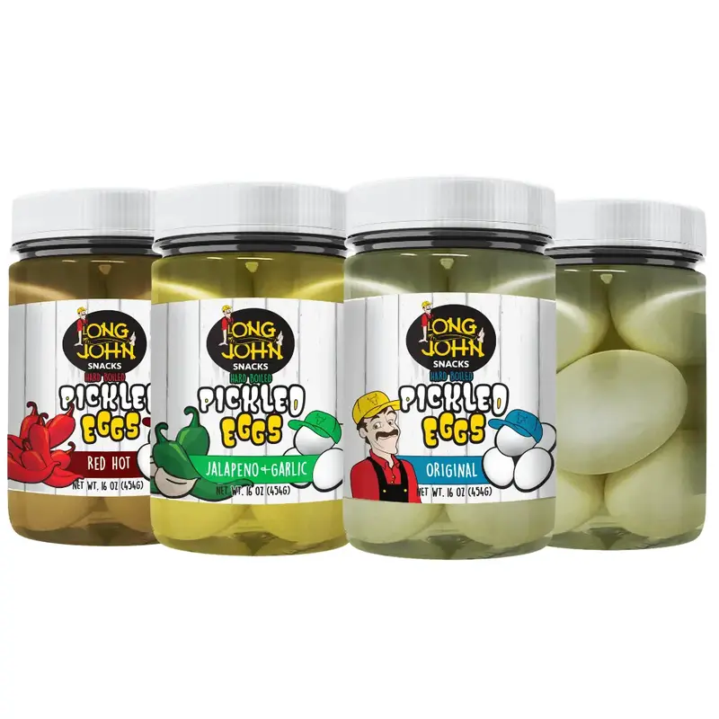 Long John Snacks Pickled Eggs Bundle - 3 Pack - Original, Jalapeno & Garlic, Red Hot - 16 Oz Jars