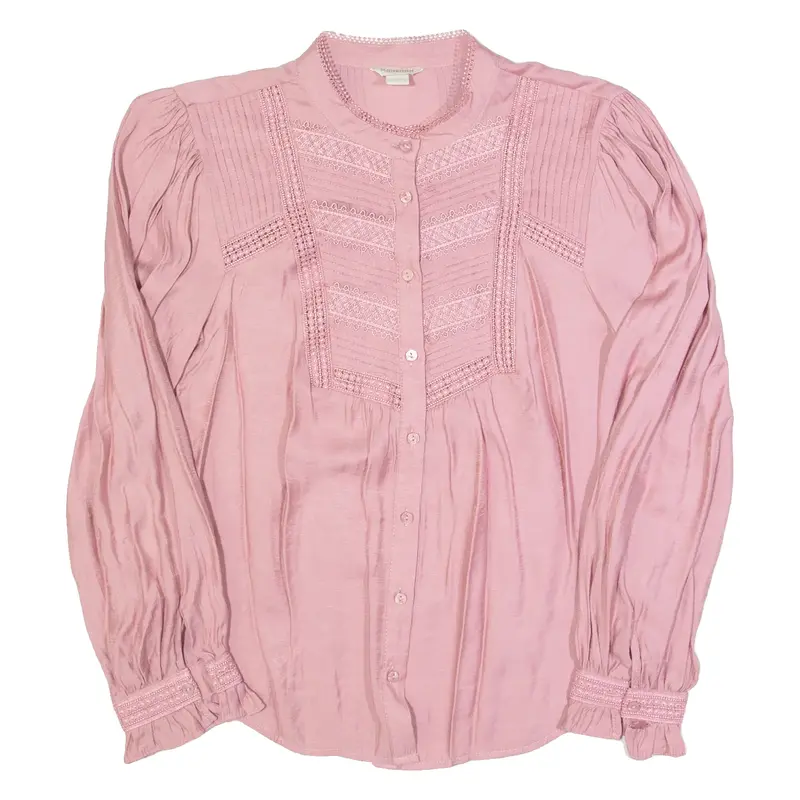 MONSOON Womens Blouse Pink Button Neck Long Sleeve Viscose Crazy Pattern UK 8