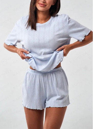 Modlily Dusty Blue Short Sleeve Lounge Top and Shorts - M