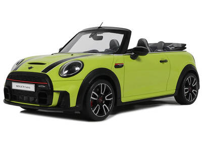 2021 Mini JCW Cabrio Zesty Yellow with Black Stripes 1/18 Model Car by Otto Mobile
