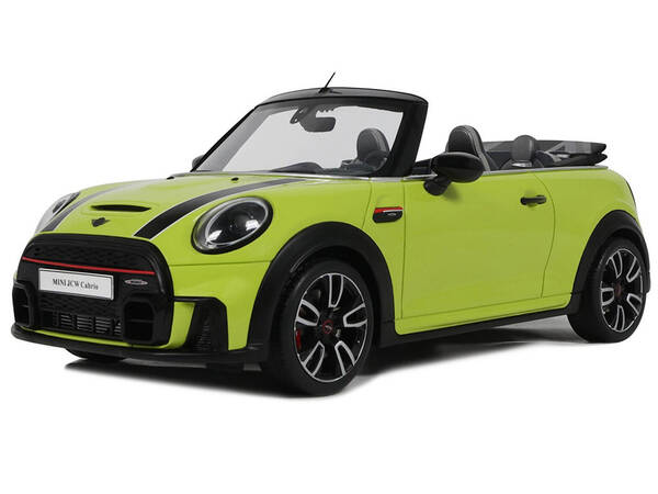 2021 Mini JCW Cabrio Zesty Yellow with Black Stripes 1/18 Model Car by Otto Mobile
