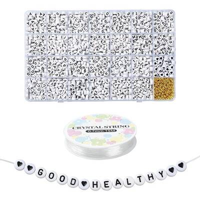 DIY Letter & Heart Acrylic & Plastic Stretch Bracelet Beaded Necklace Making Kit