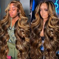 Highlight 13x4 HD Body Wave Lace Front Wigs Human Hair Honey Blonde Ombre 4/27 Lace Front Wig Human Hair Pre Plucked 180% Den...