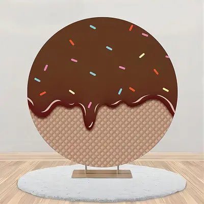 Brown Ice Cream Plaid Candy Birthday Round Backdrop - Aperturee