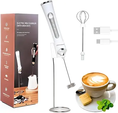 USB Rechargeable Handheld Electric Whisk 3 Speed Ajustable Foam Maker Coffee Hand Mixer For Coffee & Hot Chocolate Cordless M...