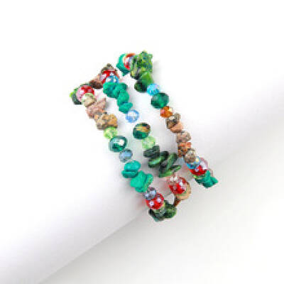 3Pcs Bohemia Style Natural Turquoise & Glass Beaded Stretch Bracelets for Women