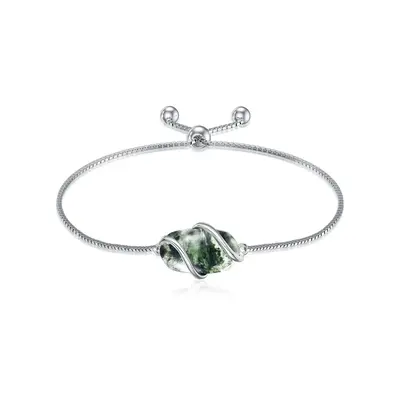 Sterling Silver Oval Shaped Moss Agate Charm Bracelet