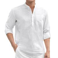 Hisdern Men's Cotton Linen Henley Shirt Casual Long Sleeve Summer Beach Shirt Hawaii Hippie Button Down T-Shirt for Men Top M...