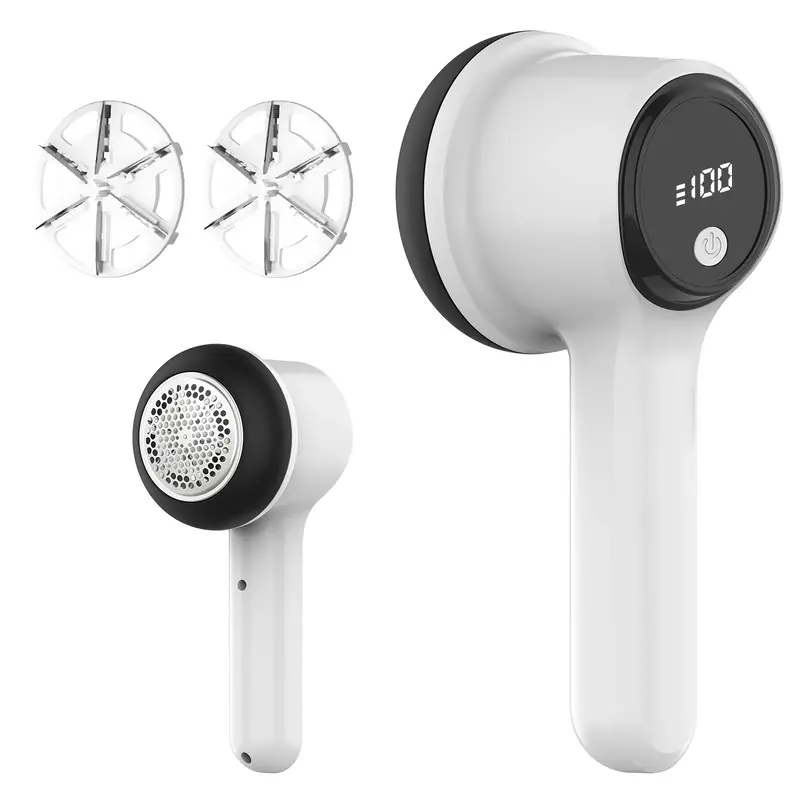 Electric Fabric Shaver, Rechargeable Fabric Shaver with 2 Replaceable Stainless Stell 6-Leaf Blades, 3-Speed Portable Lint Re...