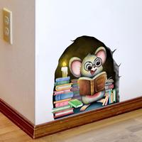 Cartoon Books Mouse Hole Pattern Wall Sticker, 1 Count Creative Decorative Sticker For Home Living Room Bedroom
