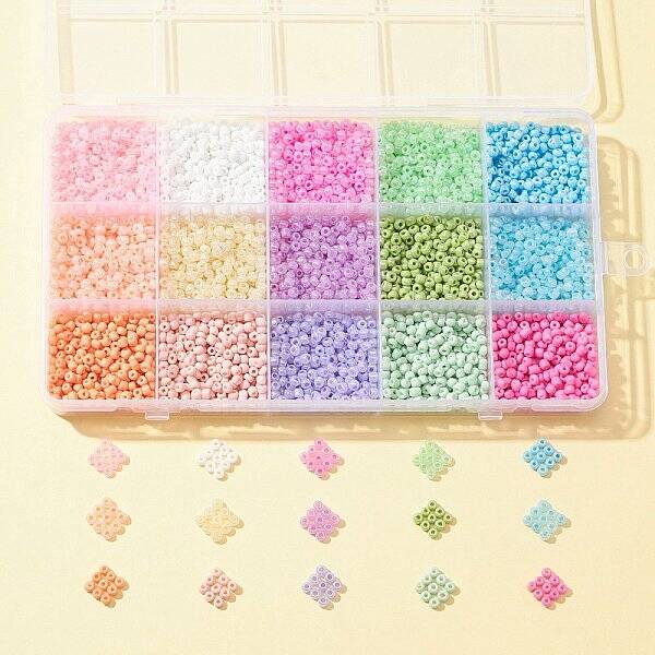 180G 15 Style 8/0 Baking Paint & Ceylon Round Glass Seed Beads