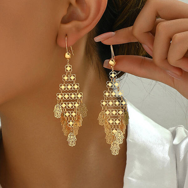 Unique Tassel Design Retro Hamsa Hand Hoop Earrings for Women