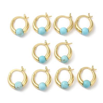 Synthetic Turquoise Round Beaded Hoop Earrings