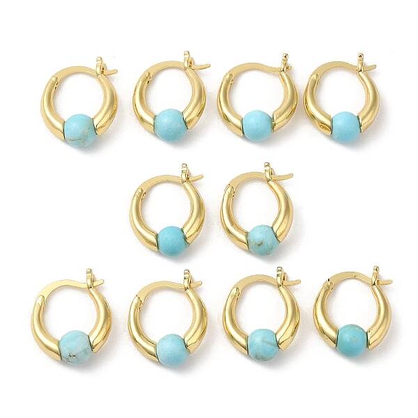 Synthetic Turquoise Round Beaded Hoop Earrings