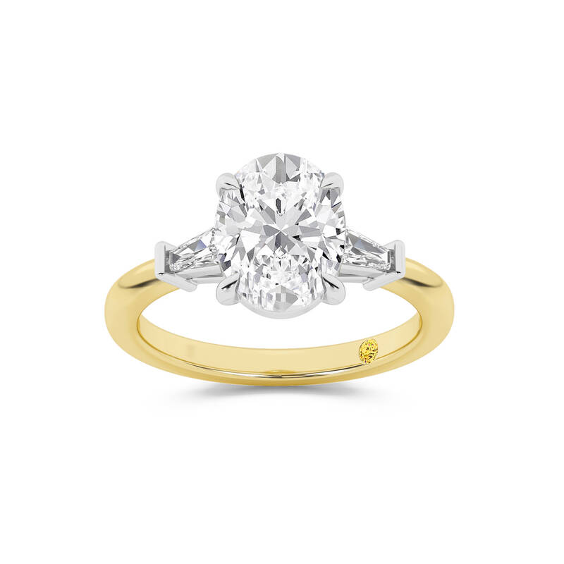 Valentina Tapered Baguette Lab Grown Three Stone Oval Shaped Diamond Engagement Ring |10K Yellow Gold 3 3/4 CT. TW.