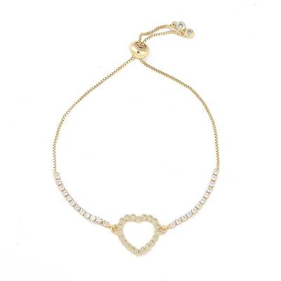 Heart Brass Micro Pave Clear Cubic Zirconia Link Bracelets