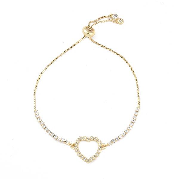 Heart Brass Micro Pave Clear Cubic Zirconia Link Bracelets