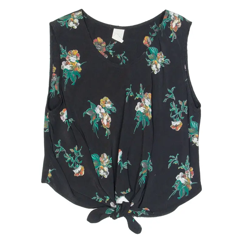 Womens Printed Vest Black Sleeveless Floral S