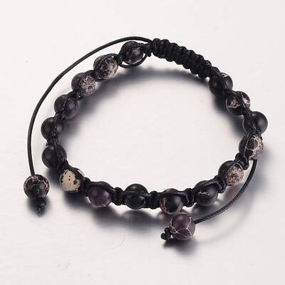 Round Natural Regalite/Imperial Jasper/Sea Sediment Jasper Braided Beaded Bracelets