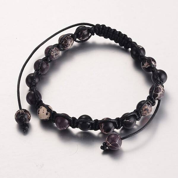 Round Natural Regalite/Imperial Jasper/Sea Sediment Jasper Braided Beaded Bracelets