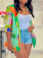 Women's Colorblock Print Blazer Coat, Casual Long Sleeve Multicolor Outerwear for Daily Wear, Ladies Clothes for All Seasons,...