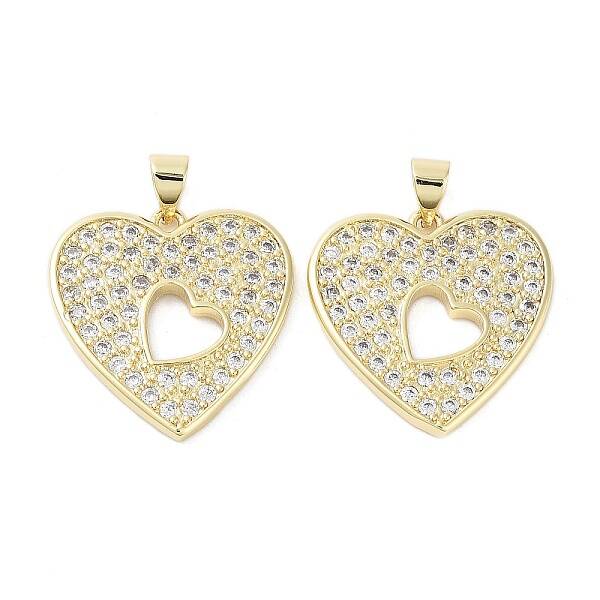 Heart Brass Micro Pave Cubic Zirconia Pendants