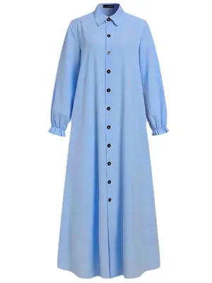 Women's Plain Button Front Flounce Sleeve Chiffon Dress, Casual Long Sleeve Collared Long Dress for Summer, Women's  Clothing...
