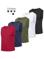 Men's Solid Round Neck Sports Vest, Streetwear Quick Drying Breathable Crew Neck Sports T-shirt for Gym Workout Running Wear,...
