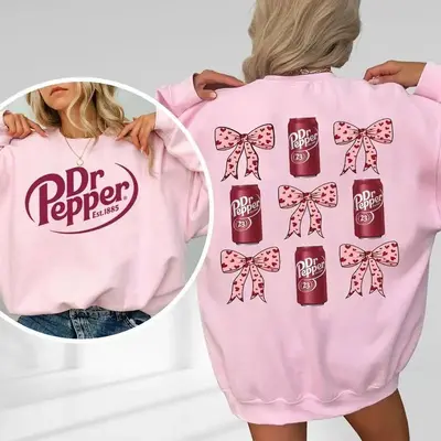 Dr Pepper Coquette Bow Pink Sweatshirt T-Shirt Hoodie, Retro Soda Dr Pepper Gifts for Her,  All Sizes Colors for Men and Wome...