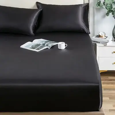 Solid Color Satin Fitted Sheet, 1 Count Soft Comfortable Bedding Fitted Sheet for Bedroom, Guest Room, Bedding Supplies