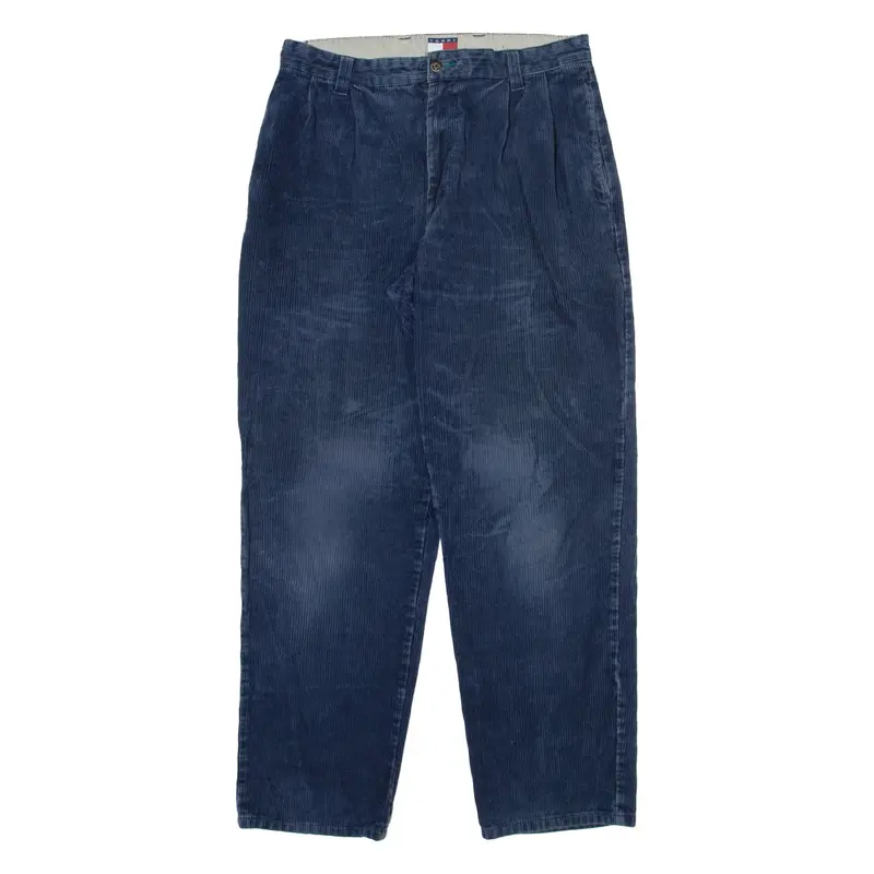 BEVERLY HILLS POLO CLUB Mens Corduroy Trousers Blue Relaxed Straight W32 L32