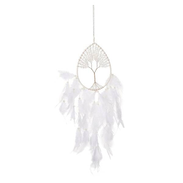 Wire Wrapped Natural Quartz Crystal Chip Teardrop with Tree of Life Wind Chime
