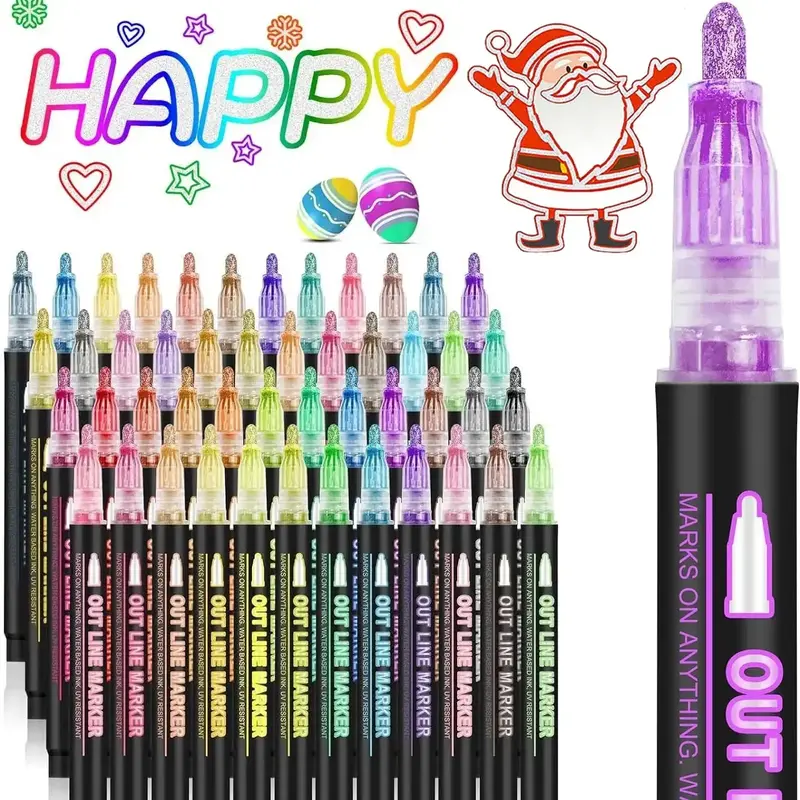 8/12/24/36/48 Colors Double Line Outline Art Pen Marker Pen Diy Graffiti Outline Marker Pen Highlighter Scrapbook Diary Poste...