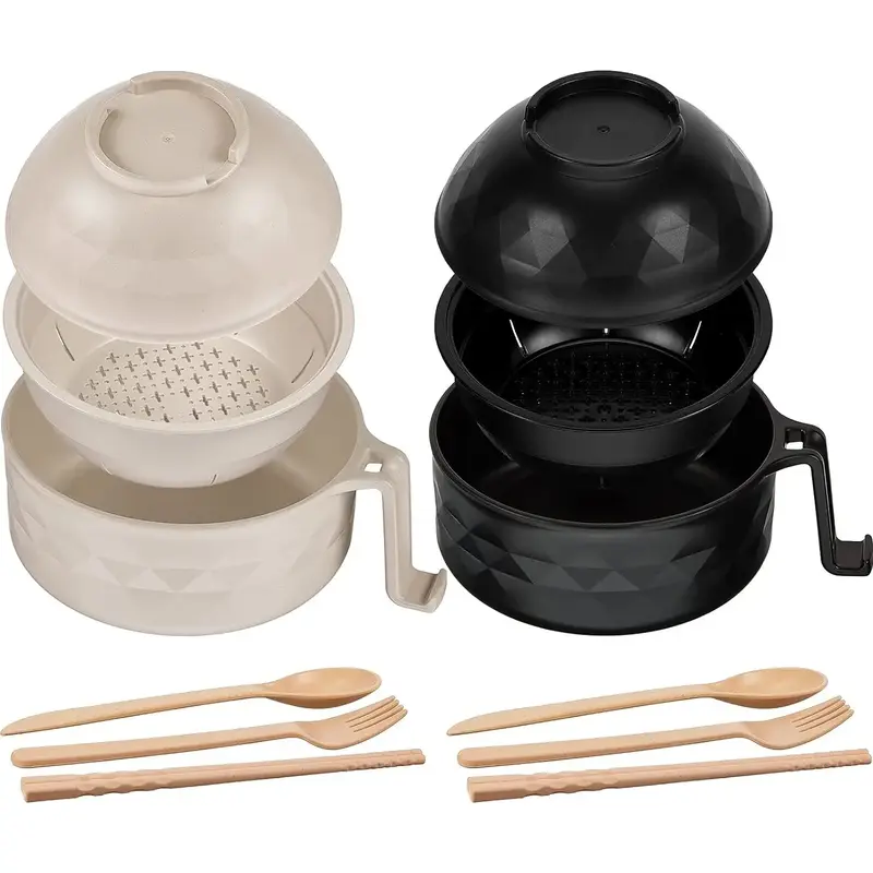 2 sets of microwave Lamian Noodles pot bowl set with handle, fast Lamian Noodles pot, spoon, chopsticks, Lamian Noodles pot, ...