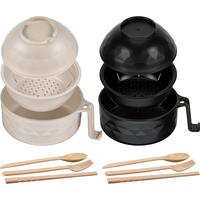 2 sets of microwave Lamian Noodles pot bowl set with handle, fast Lamian Noodles pot, spoon, chopsticks, Lamian Noodles pot, ...