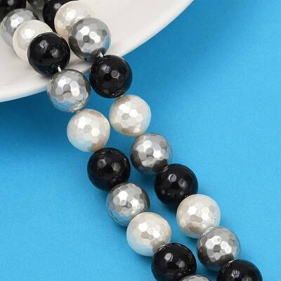 Faceted Round Shell Pearl Beads Strands